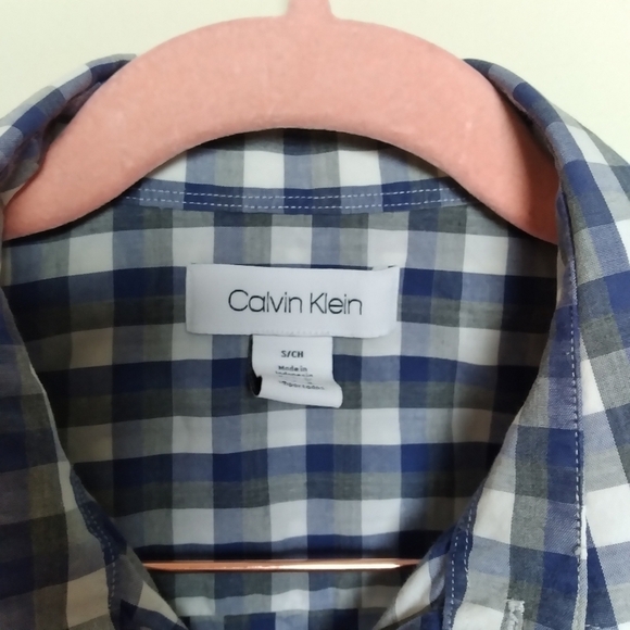 Calvin Klein Blue and Gray Checked Plaid Short Sleeve Button Up Shirt Size Small - Picture 7 of 10